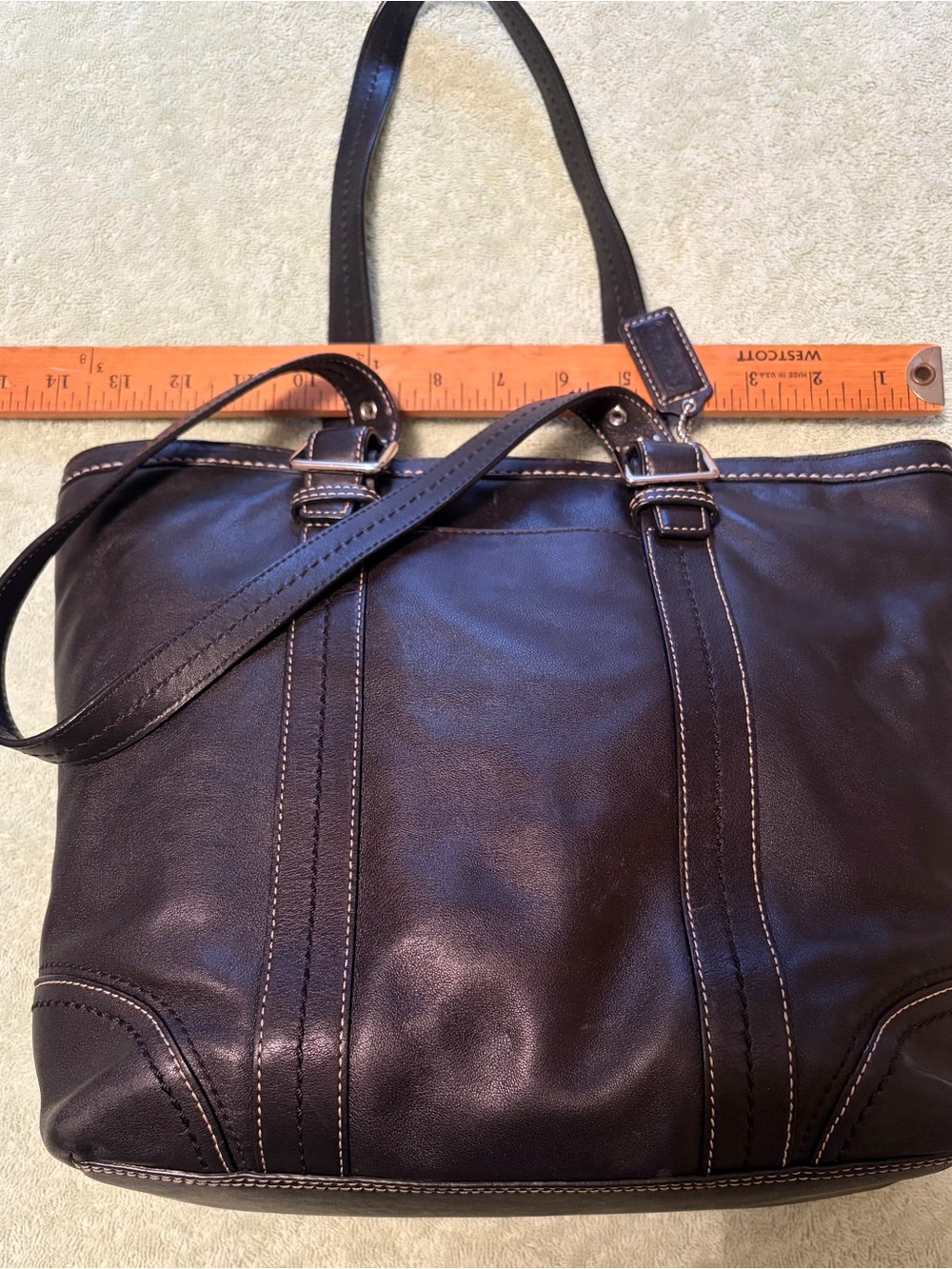 Coach Black Leather Shoulder Tote with Buckle Straps - Picture 12 of 15